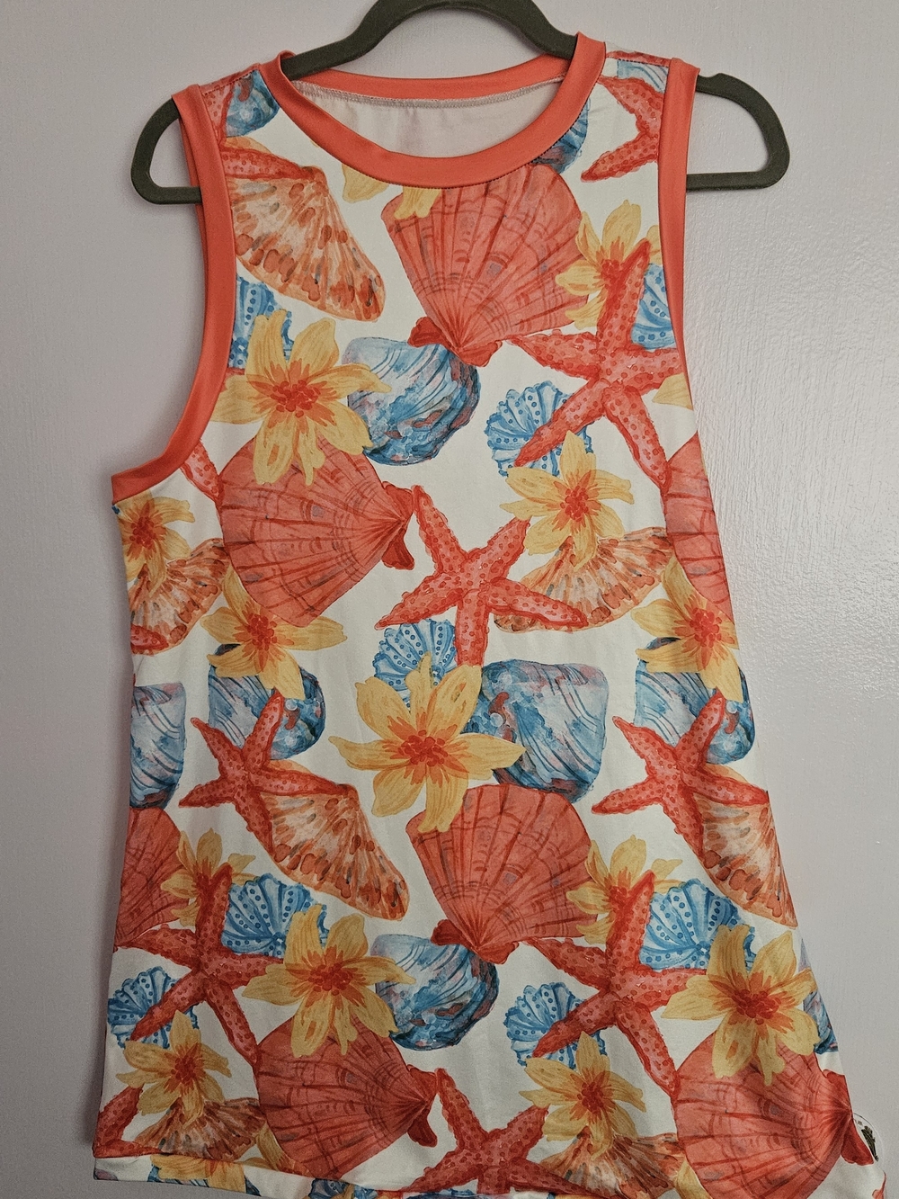 Coral Seashell Print Sheath Dress - Orange & Yellow, Light, Midi.